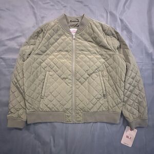 Levis Diamond Quilted Bomber Jacket Womens XL Olive Green Lightweight Insulated